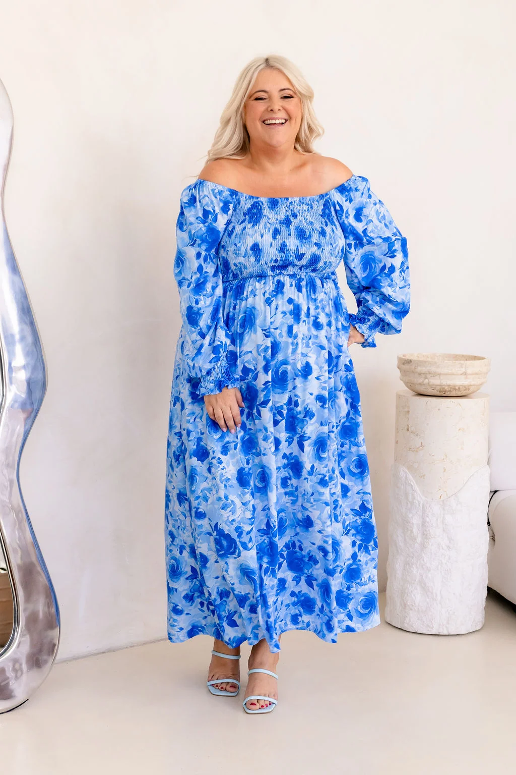 Amelia Maxi Dress in Blue Roses