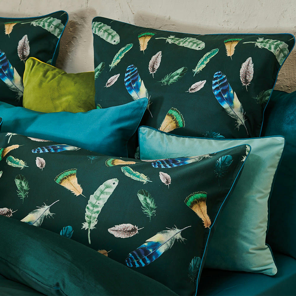 FEATHERS GREEN - Taie d'oreiller  satin de coton 120 fils/cm² vert 63x63