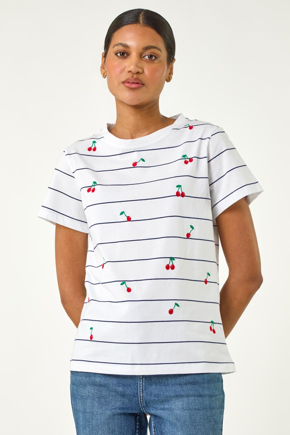 Roman Cherry Embroidered Stripe T-Shirt