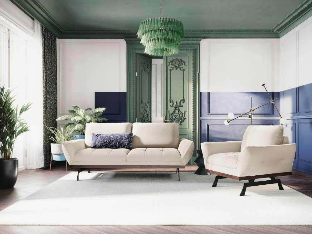 OLIVIER - Fauteuil 1 place en tissu structuré beige clair