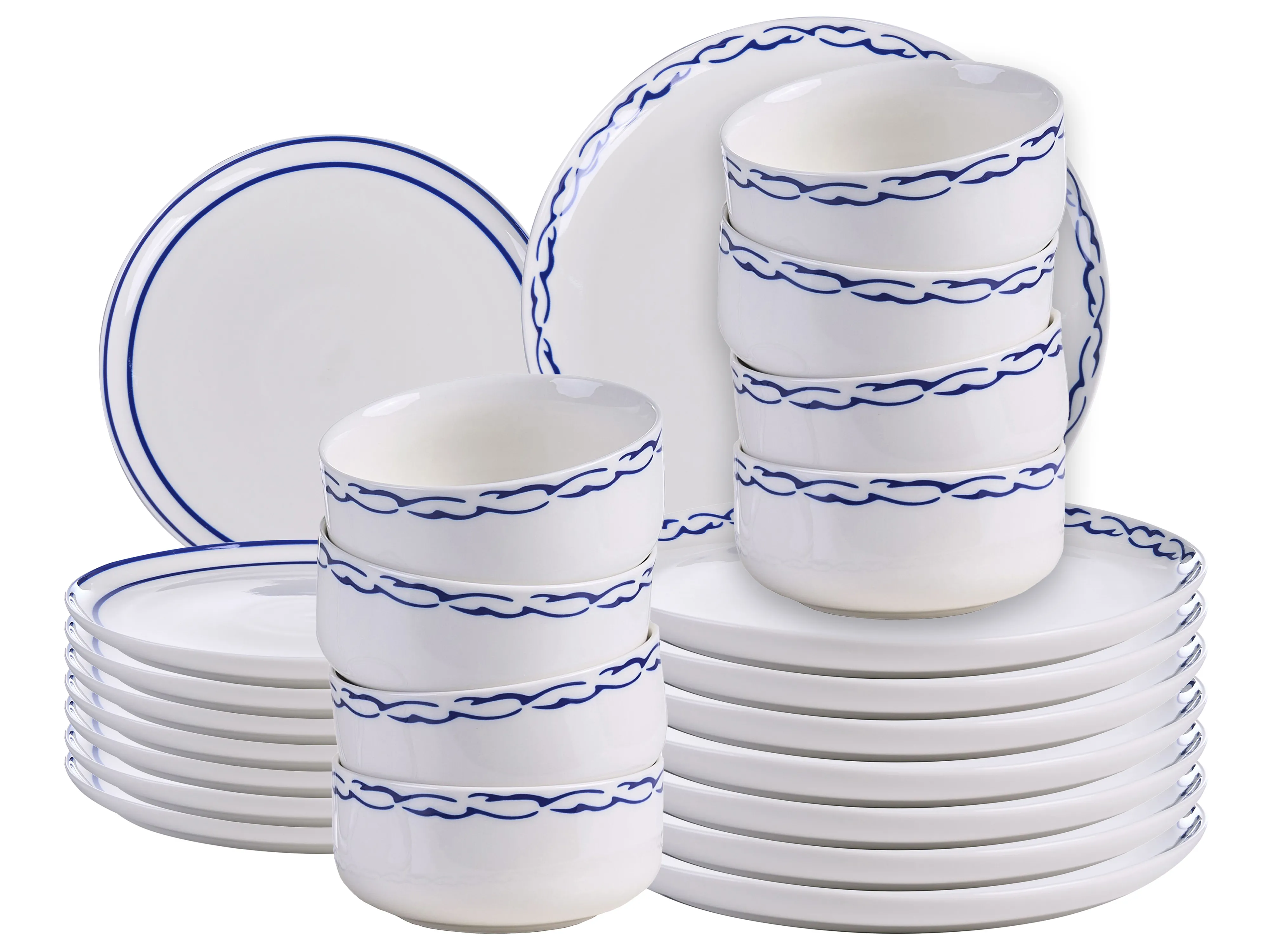 Set of 12 Dinnerware AMCHUR Porcelain White/ Blue