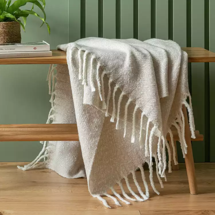Habitat Faux Mohair Stripe Throw - Latte - 125 x 150cm