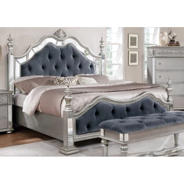 Best Quality Furniture Glam Grey 5-Piece Tufted Panel Bedroom Set