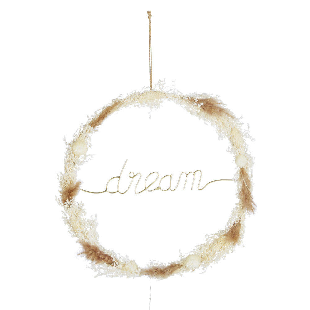 MIMIZAN - Déco lumineuse en métal doré et éléments naturels séchés 14 LEDS