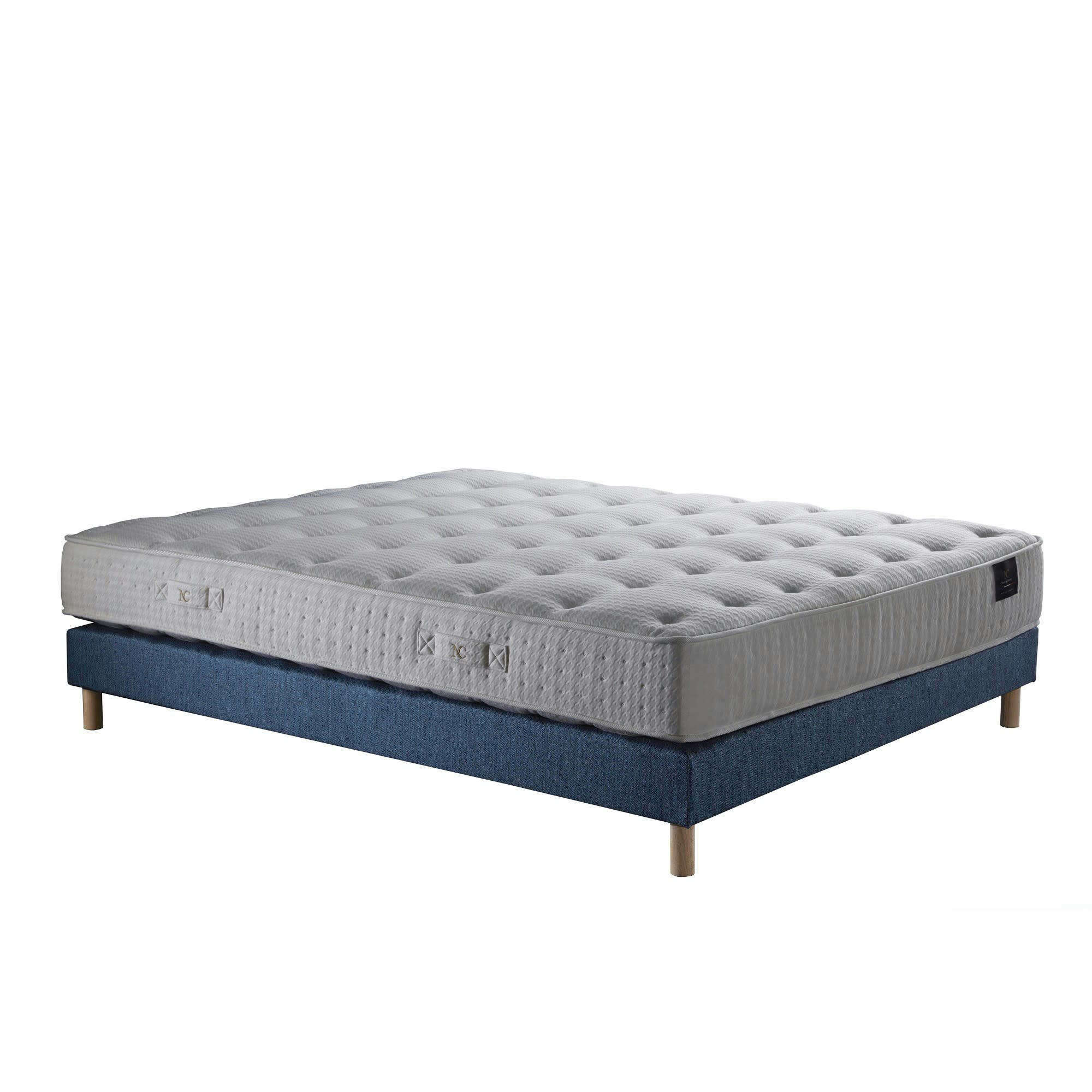 COMETE - Ensemble Matelas ressorts ensachés + sommier Bleu marine 140x190