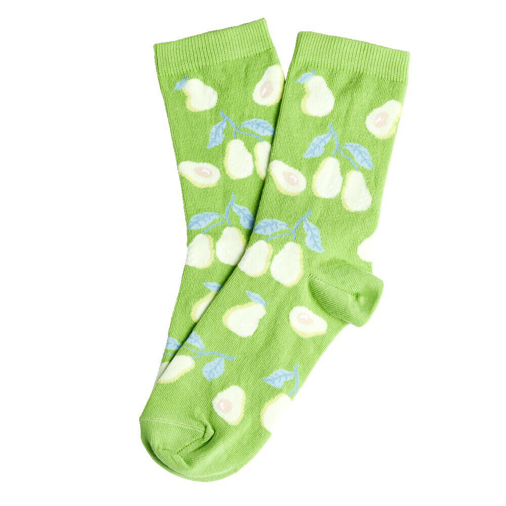 Chaussette femme polycoton tige longue vert motif poire T36/40