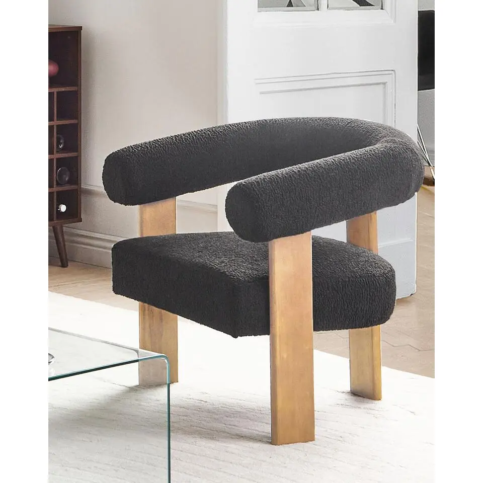 ILBRO - Fauteuil - Zwart/Lichtbruin - Boucl&eacute;