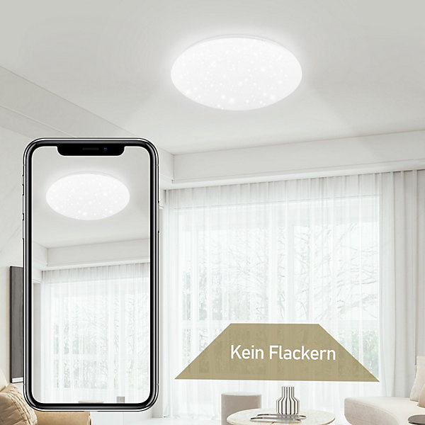 NETTLIFE Plafonnier LED chambre 30cm 6000K ciel étoilé rond 18W IP44 lampe de salle de bain pour salon chambre d'enfant cuisine