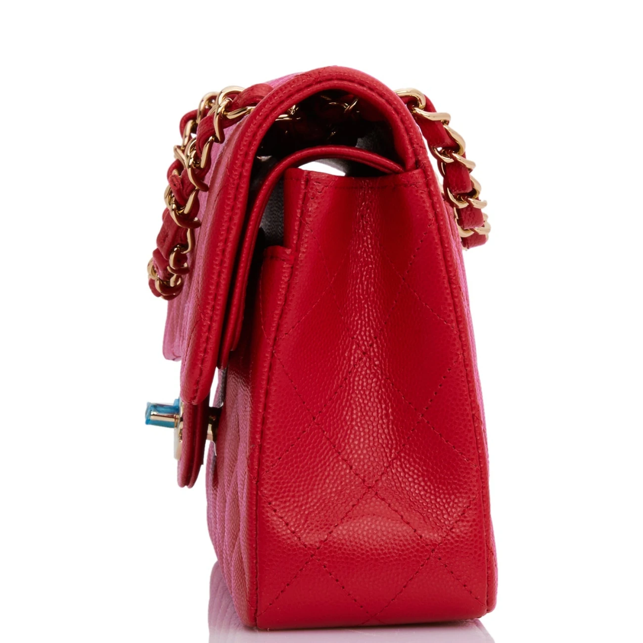 Chanel Classic Flag Bag Small Classic Double Flap Red Caviar Light Gold Hardware
