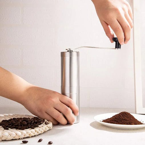 NNEOBA Manual Coffee Grinder Stainless Steel Hand Crank Conical Burr Grinder Silver