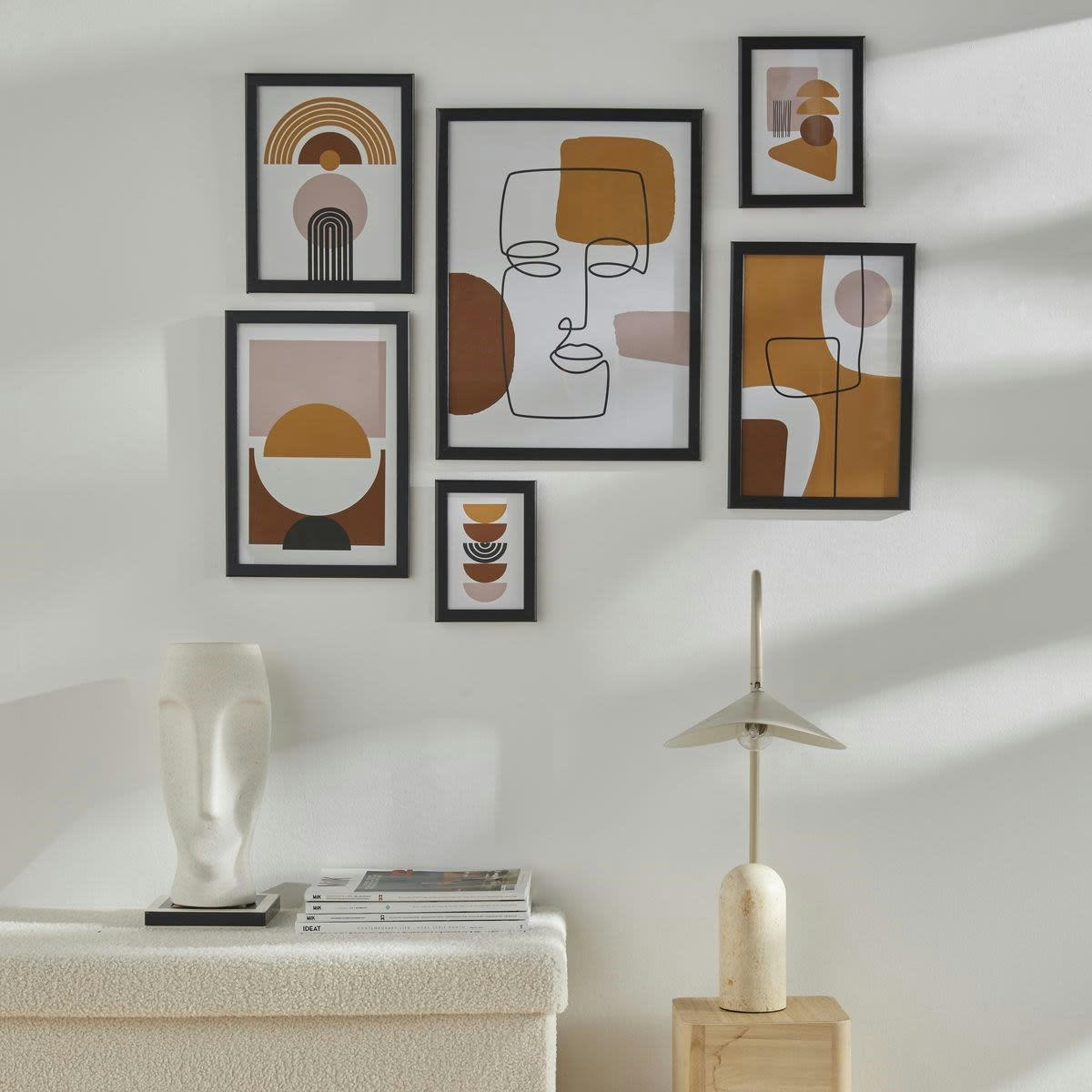 RETRO MOOD - Lot de 6 cadres photos en bois ecru 45x35x21