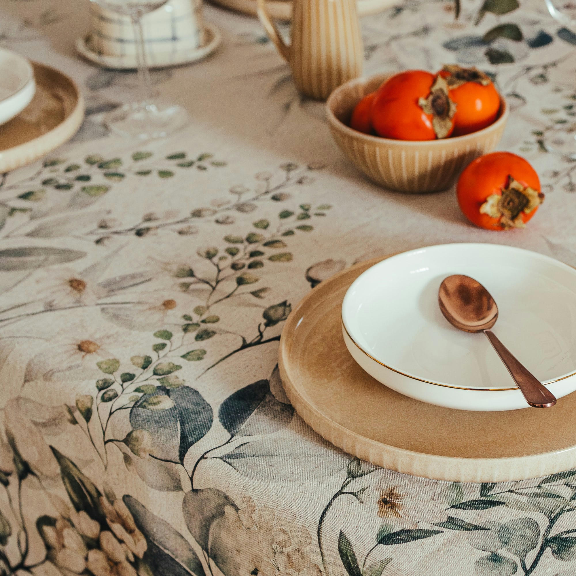 MAILEN GREEN - Nappe en lin antitâche imprimée floral 140x200 cm