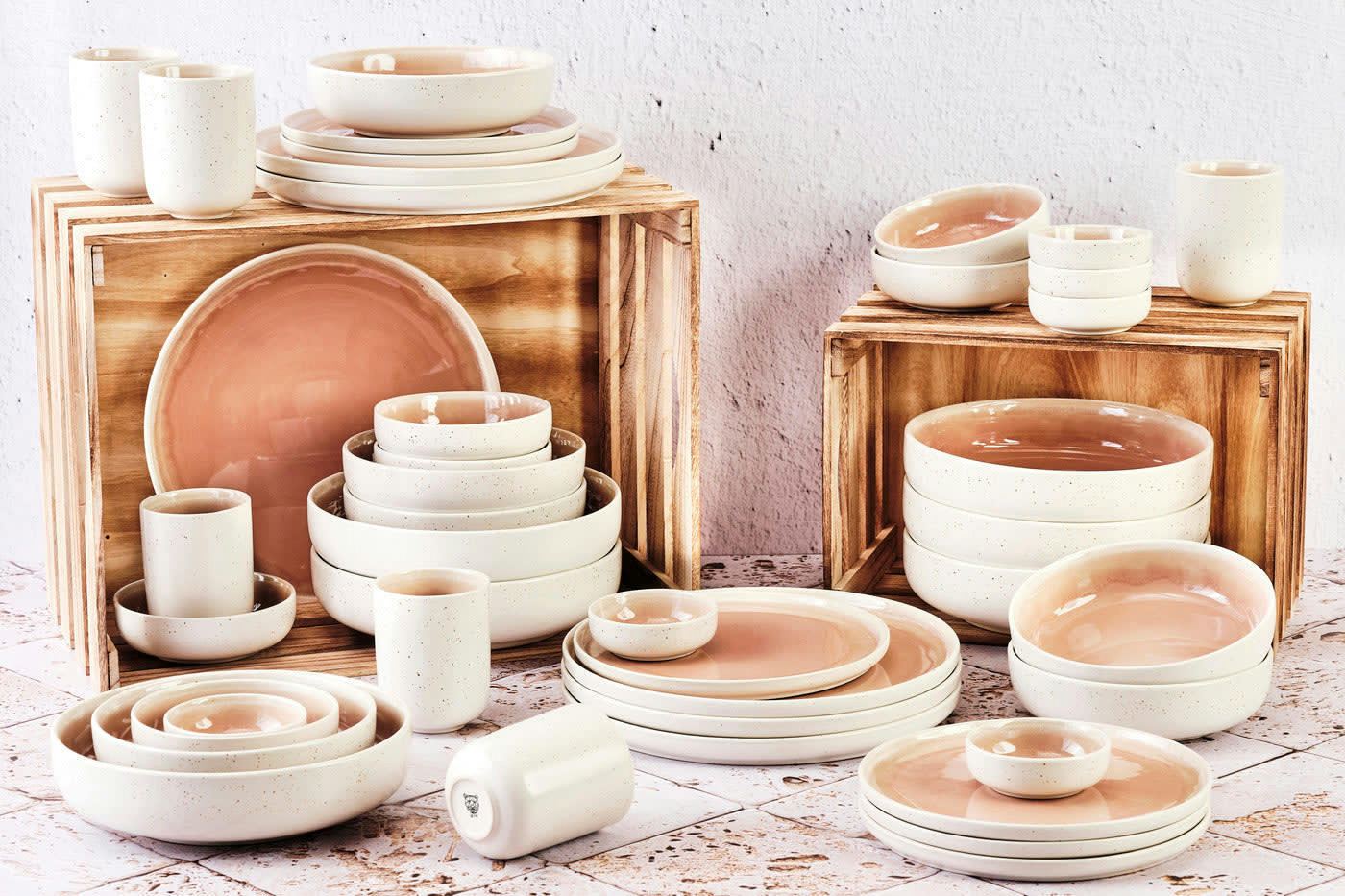 OXYGEN - Set vaisselle 42 pièces en grès rose