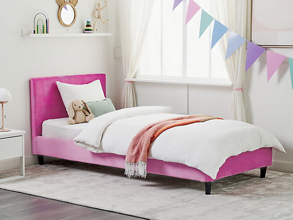 Lit avec sommier Velours FITOU 90 x 200 cm Rose fushia