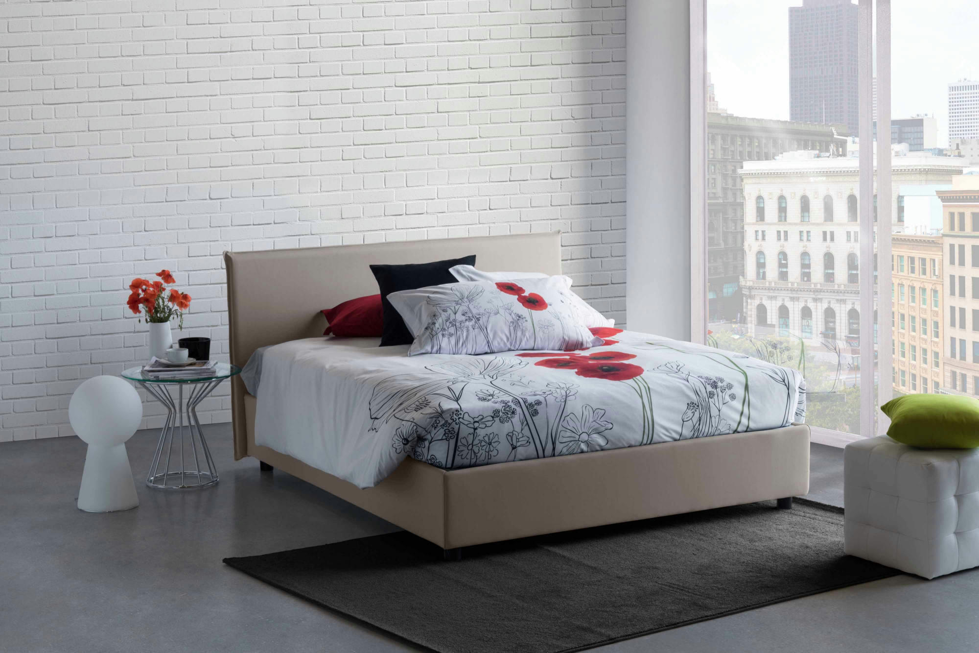 AZUE - Lit coffre 140x190 cm en tissu gris taupe