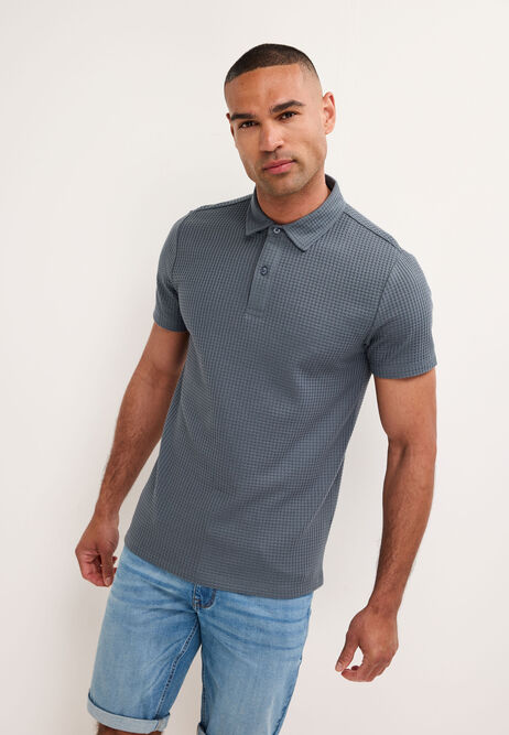 Mens Blue Textured Polo Shirt