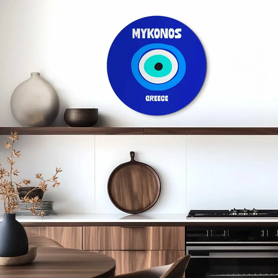 Glasschilderij Mykonos - &Oslash; 50 - Blauw