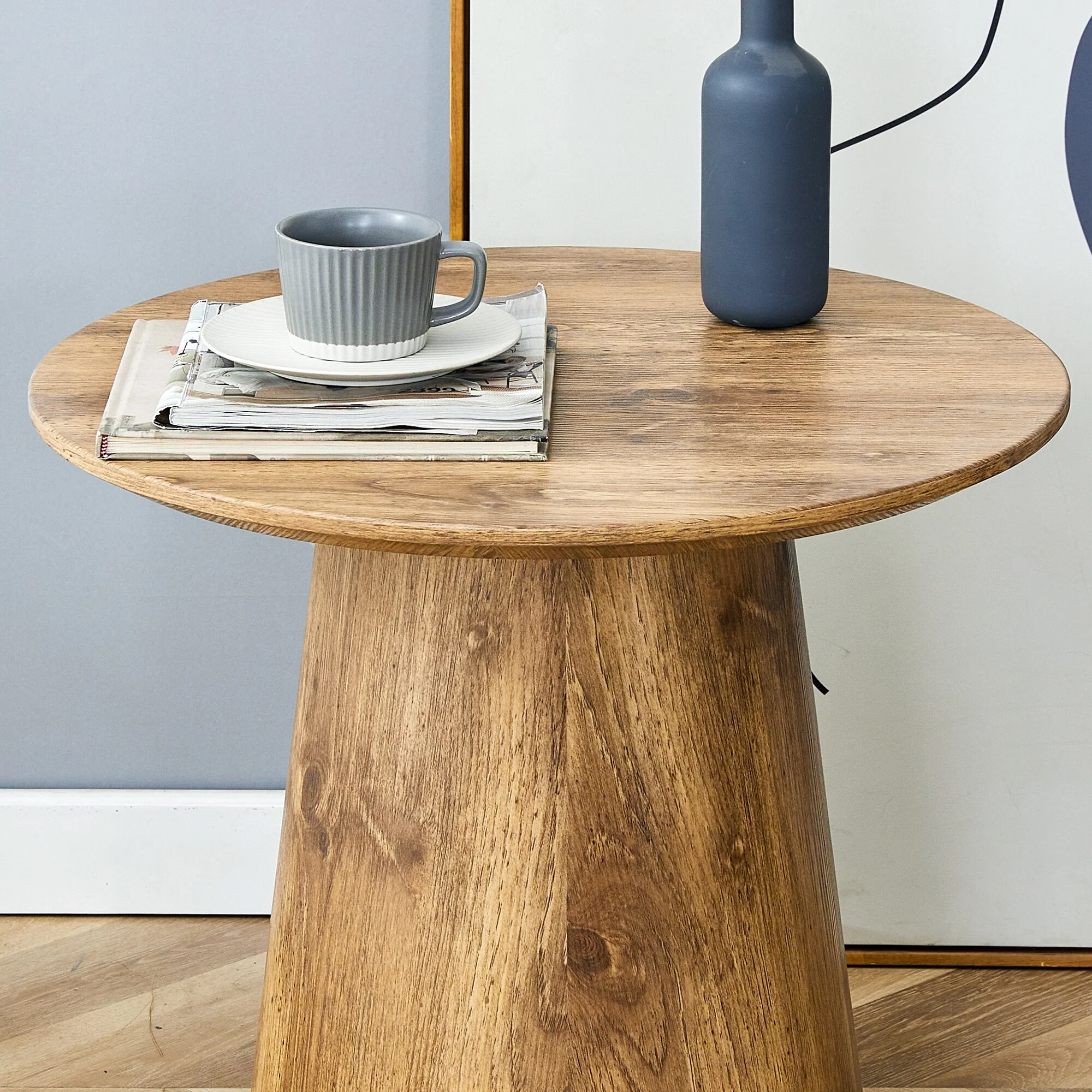 Wood Grain Mdf Round Coffee Table,Wood Grain Texture Sticker,Exquisite Wood Grain Surface,Round Tabletop Design.