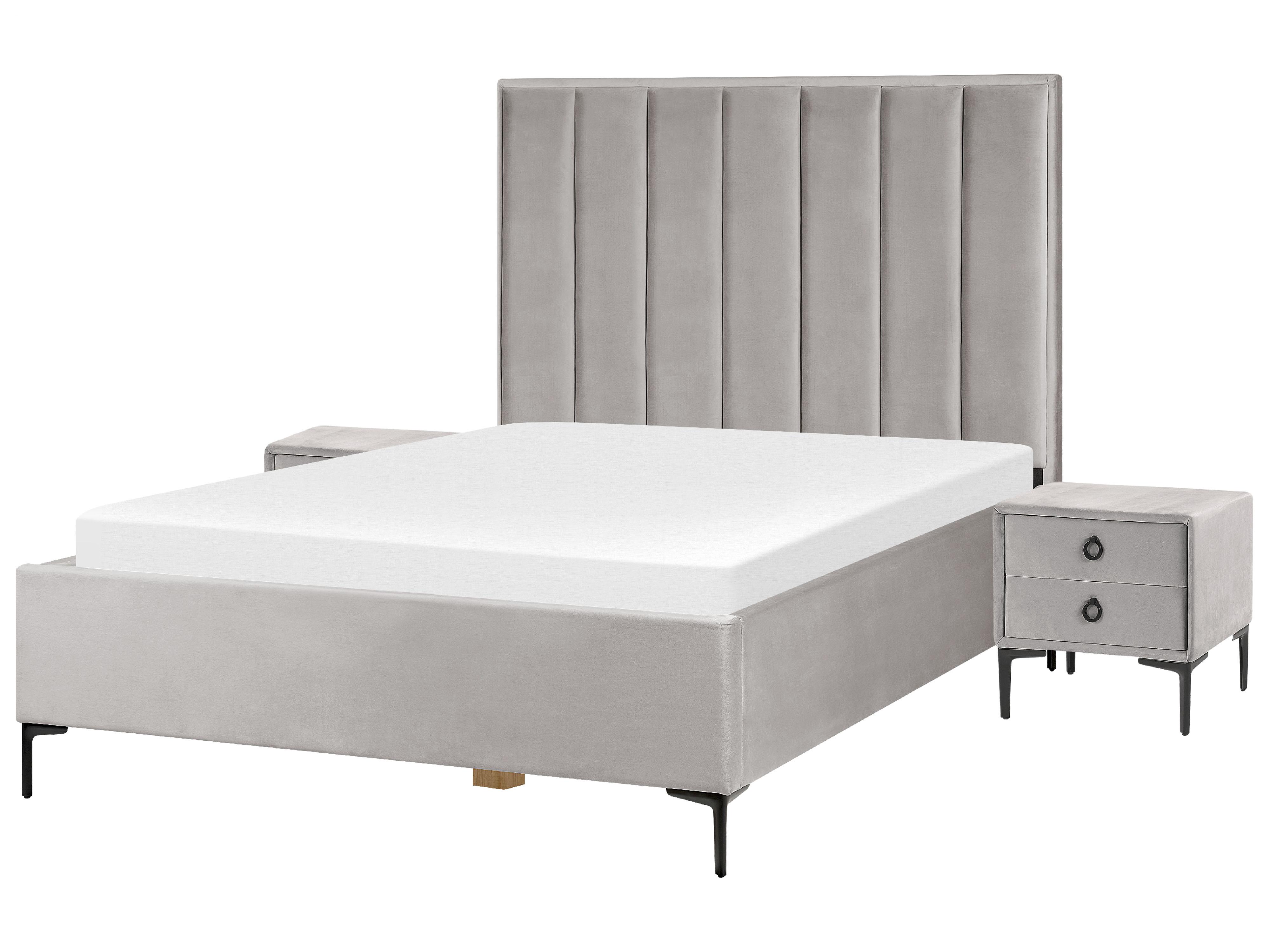 Bedroom Set Velvet SEZANNE 140 x 200 cm (EU Double) Light Grey
