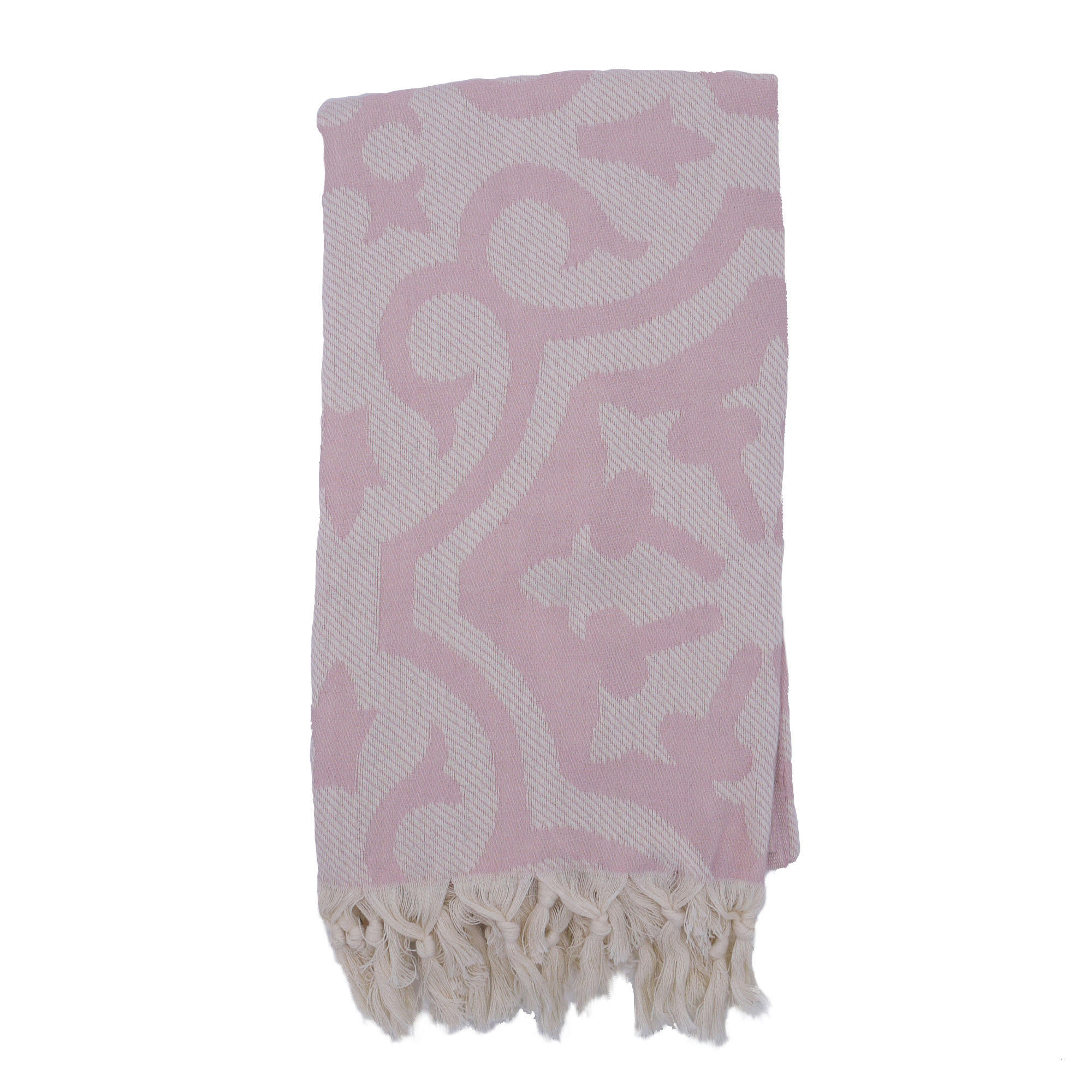 - Fouta baroque 100% coton avec franges rose pale 100x170cm