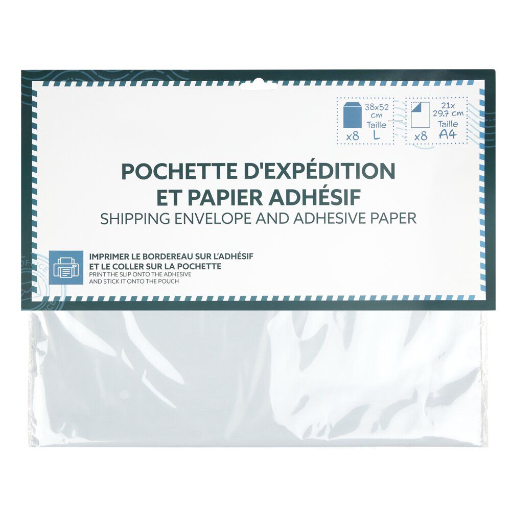 Pochette d'expédition 38x52cm taille L x8 avec papiers adhésifs format A4
