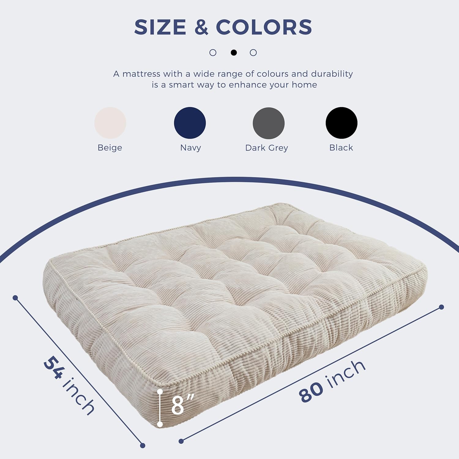 MAXYOYO 8 Futon Mattress Full Size, Ultra Thick Futons Sofa Couch Tufted Sleeper Sofa MAt, Floor Mattress for Adults, Shredded Foam Filling (Frame Not Included), Beige