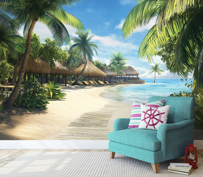 Fototapeta Rajska Plaża Palmy Morze 3D Na Ścianę Sypialnia Salon 250X175