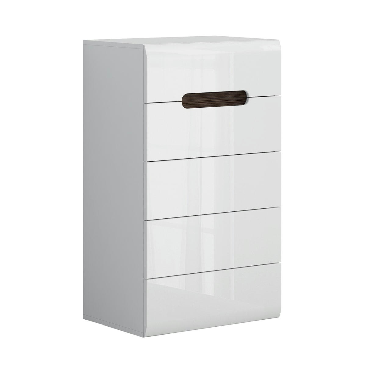 - Chiffonnier 5 tiroirs blanc laqué et naturel