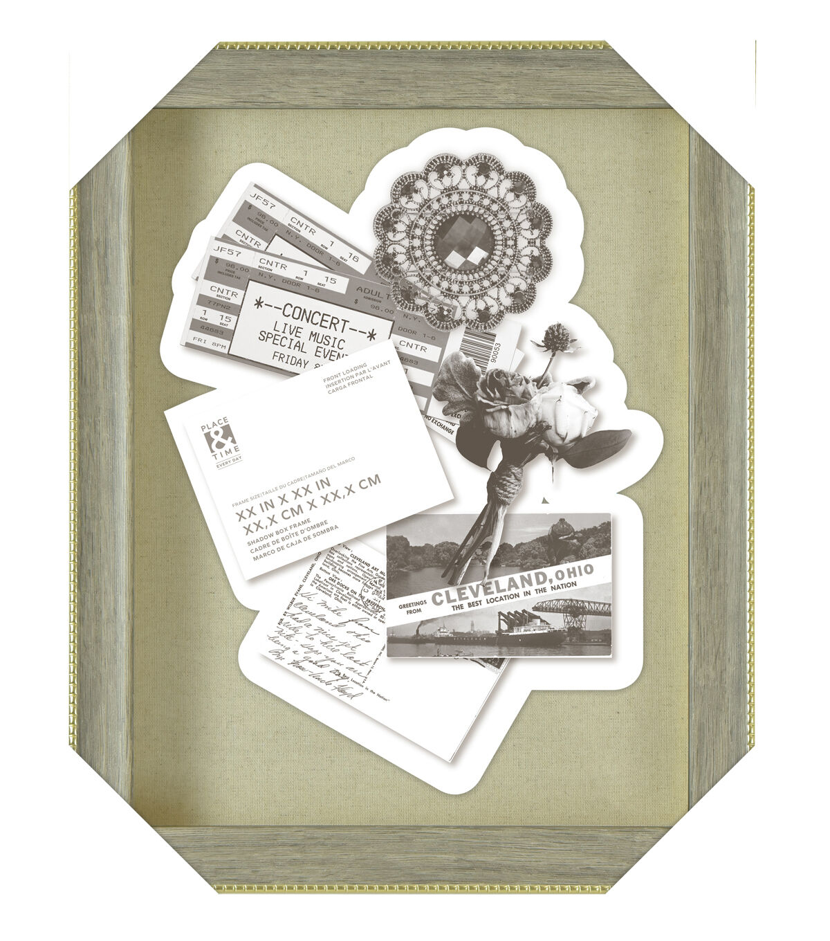 11 x 14 Gray & Gold Shadowbox With Linen Back by Place & Time