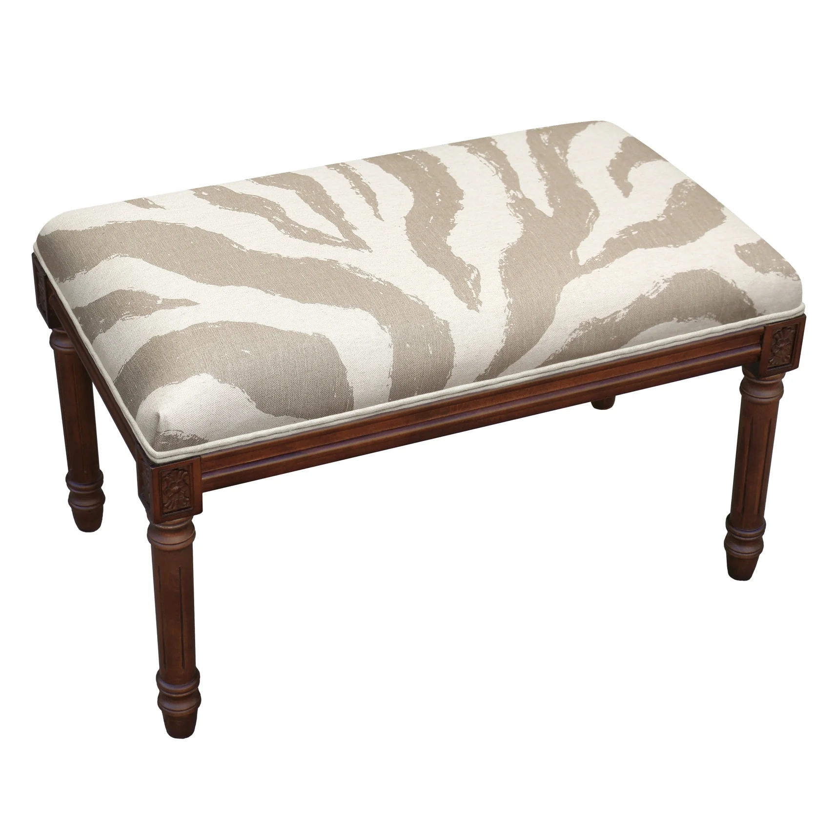 Taupe Zebra Print Bench with Wood Stain Finish