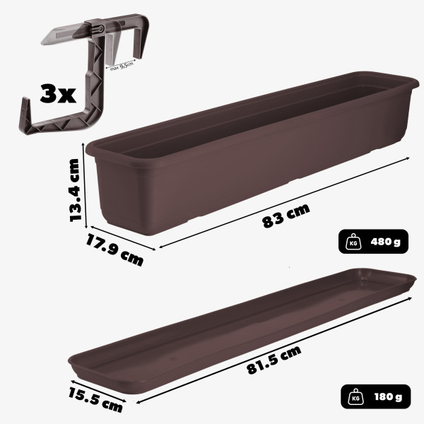 KADAX Skrzynka Balkonowa Doniczka 80cm Z Uchwytami