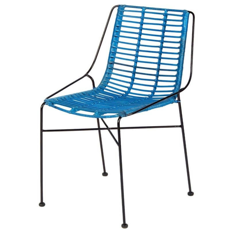 DIEGO - Chaise en rotin et métal bleu