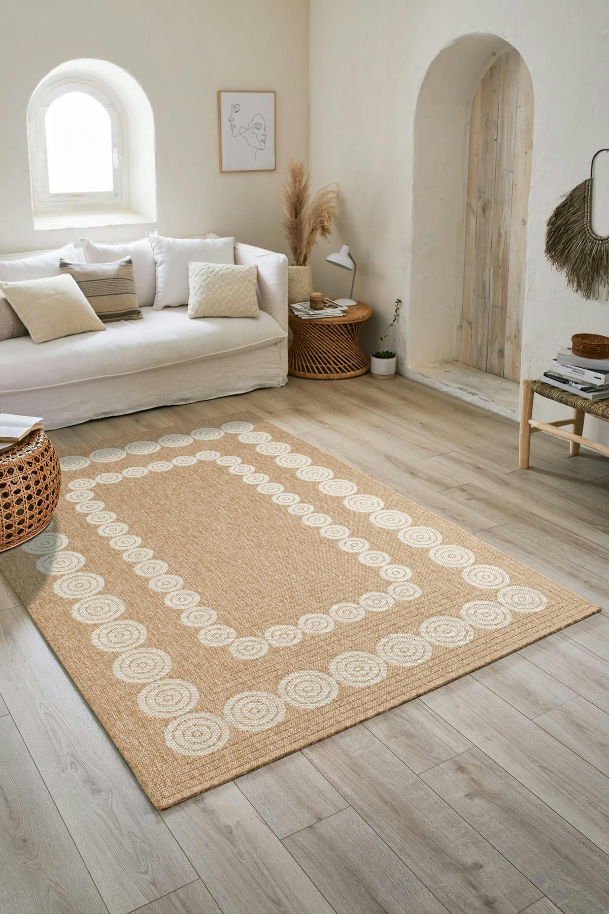 NATURE - Tapis intérieur/extérieur effet jute motif géométrique blanc 200x290