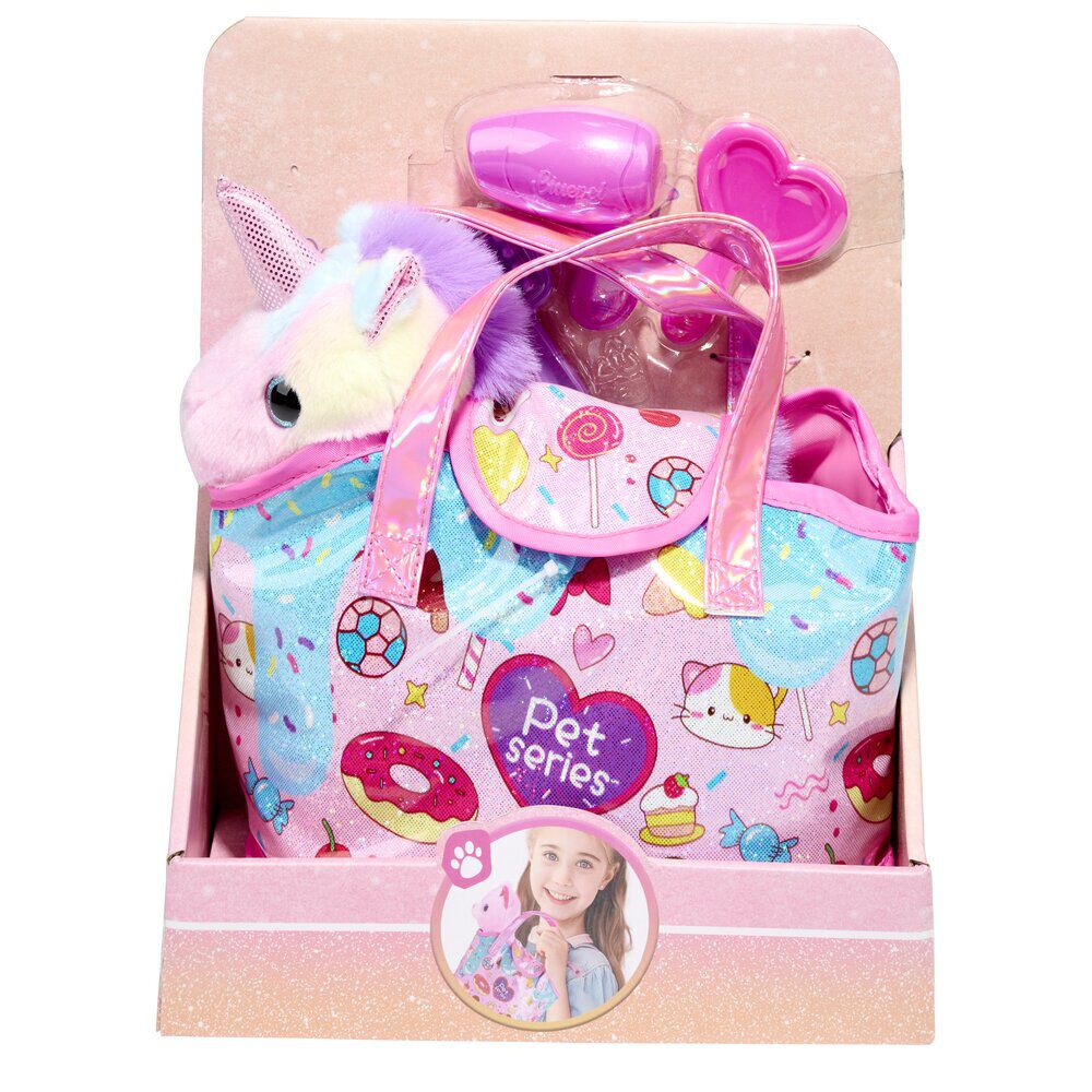 Sac à main enfant licorne peluche polyester rose 23,5x6xH27,5cm