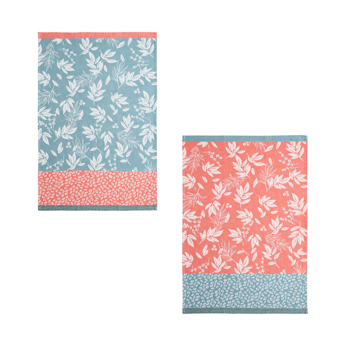 FEUILLAGE - Lot de 2 torchons imprimés en jacquard de coton 50x75
