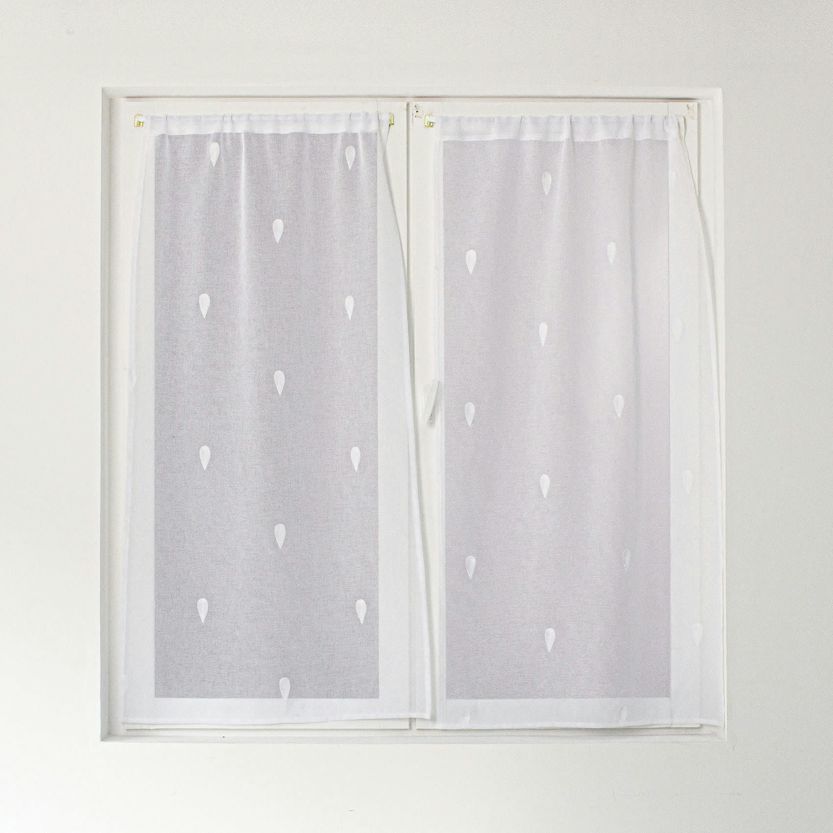 - Paire de vitrages droits brodée de gouttes polyester blanc 60x90 cm