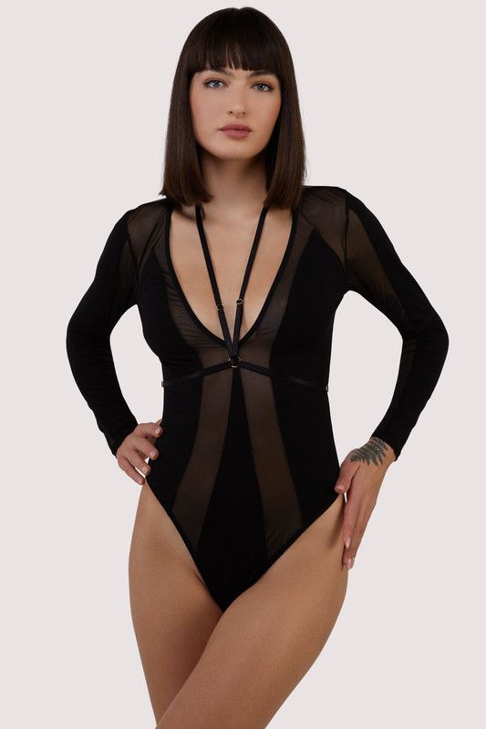 Wolf & Whistle Morgan Black Panelled Mesh and Micro Plunge Body