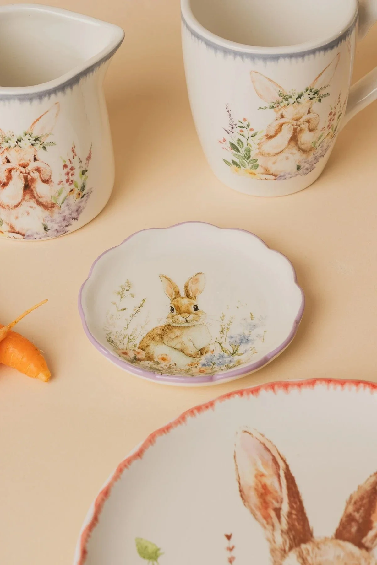 Bunny Tidbit Plate with Purple Rim