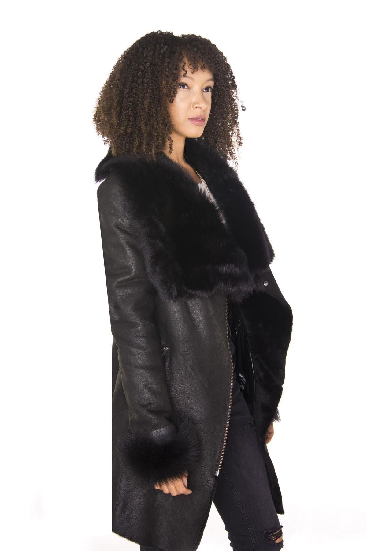 Infinity Leather Merino Shearling Coat with Toscana Collar-Romford
