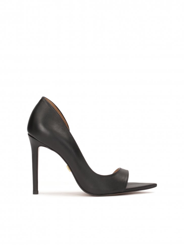 Black peep toe pumps with pointed nose