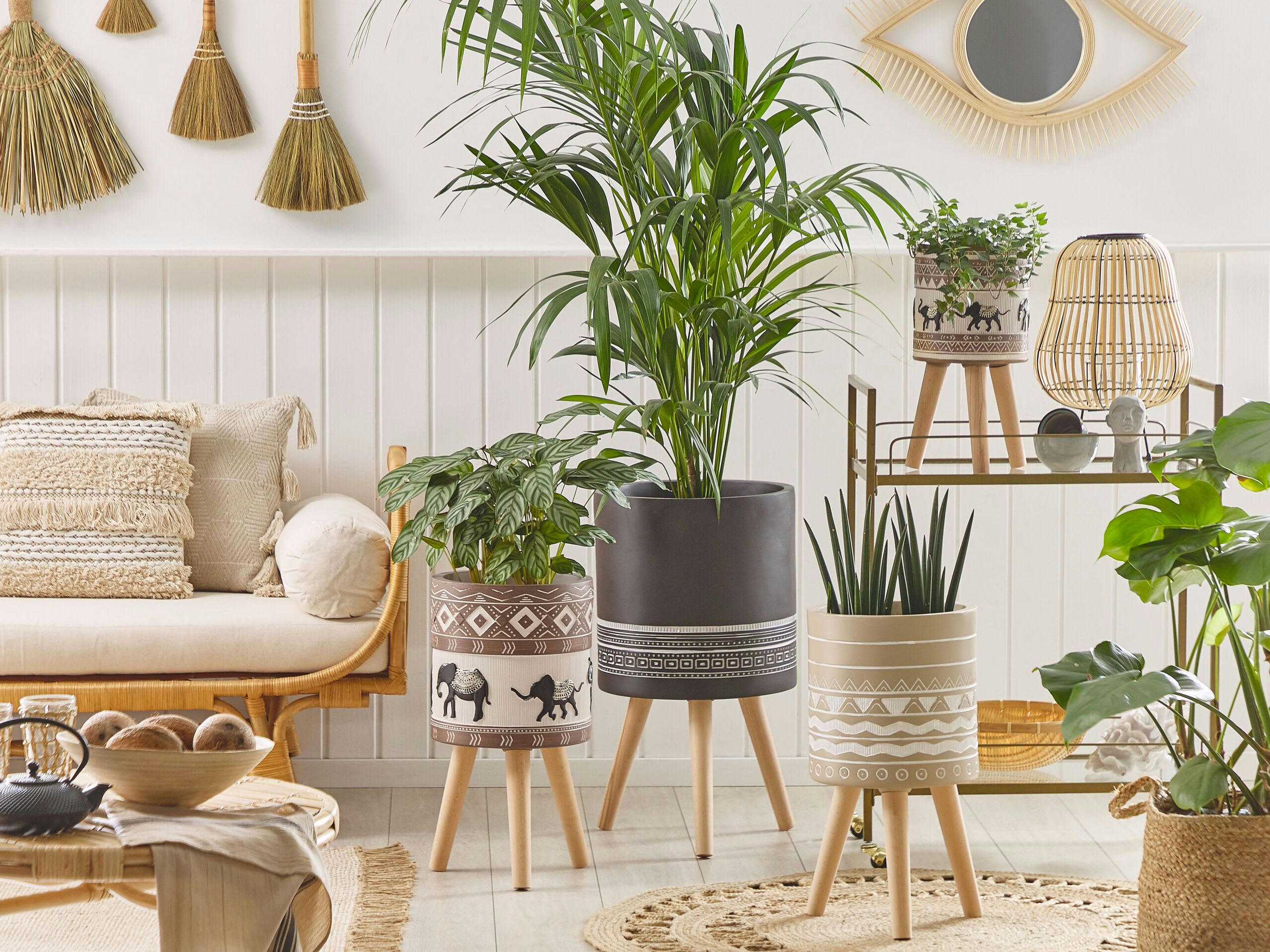 ACHILIO - Cache-pot d'extérieur en matériaux synthétiques marron H55