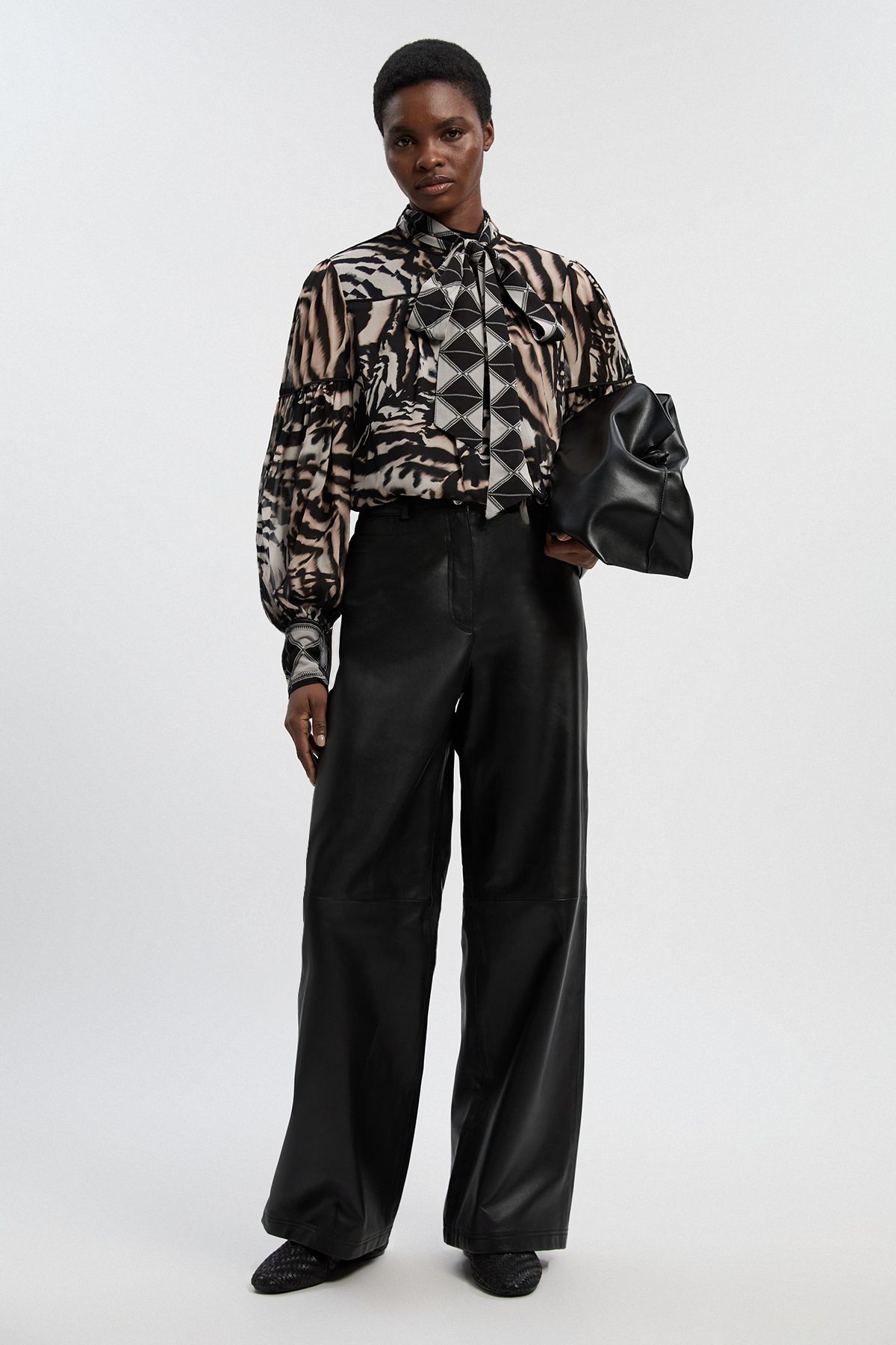 KarenMillen Animal Print Viscose Georgette Balloon Sleeve Woven Blouse
