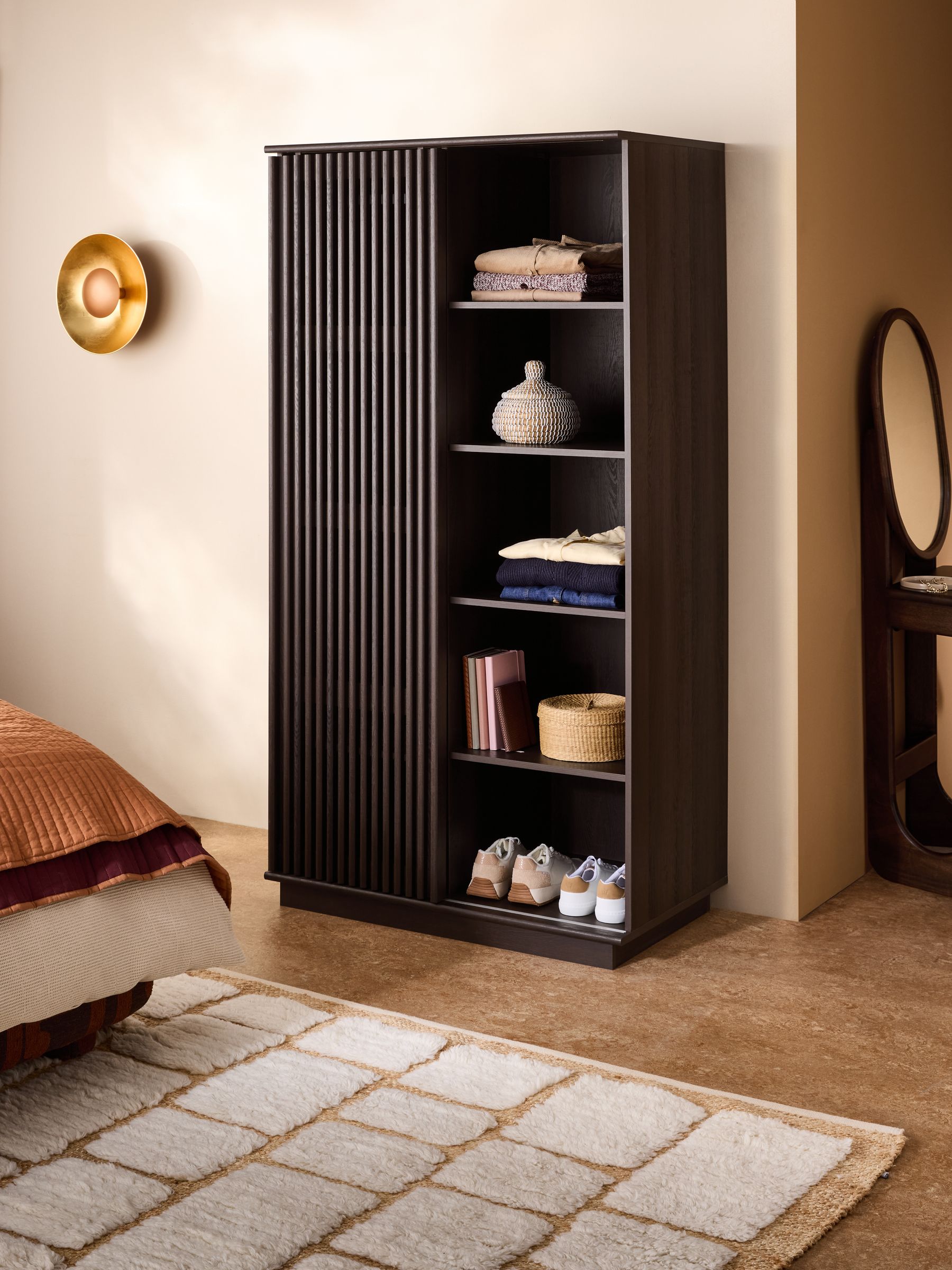 Tulma Sliding Double Wardrobe in Dark Wood Effect