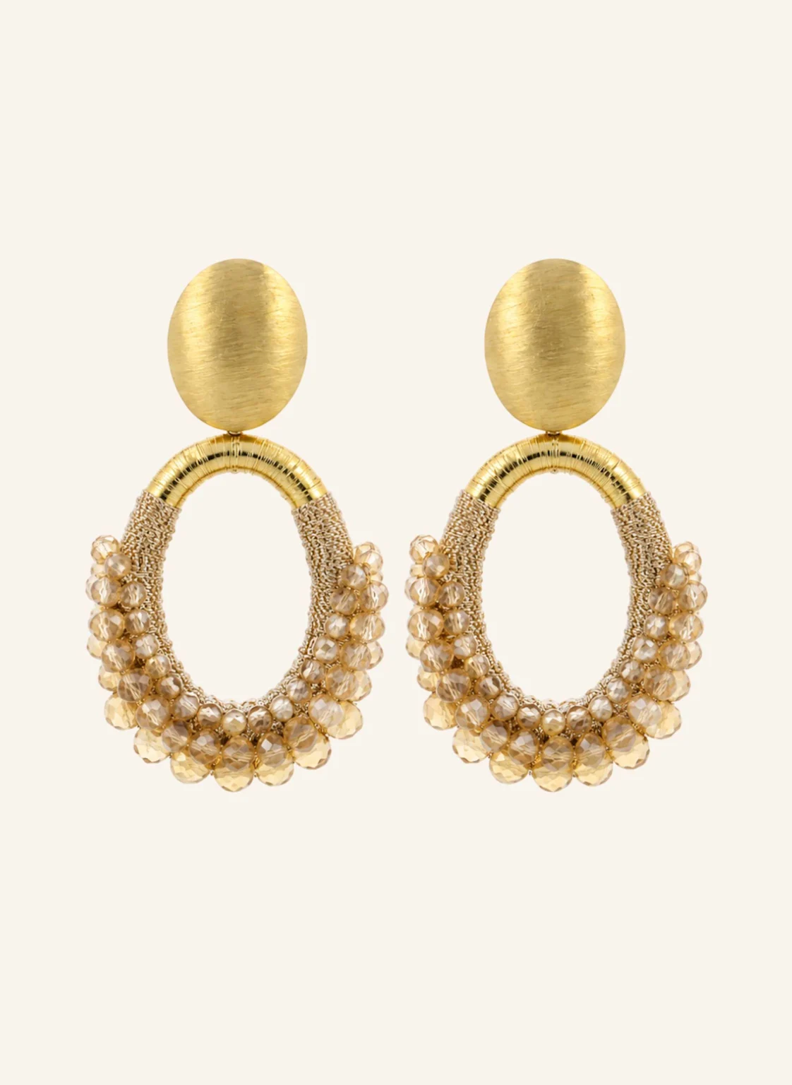 LOTT.gioielli Ohrhänger NYRA CE SI OVAL DELUXE HALF BEADED M CHAMPAGNE by GLAMBOU