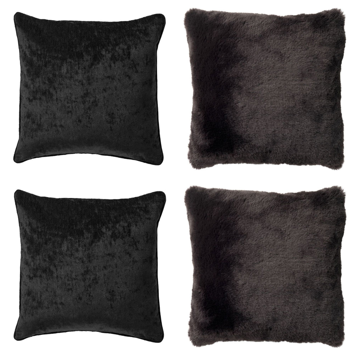 KUSSENSET - 4-delig - Soft Elegance - 45x45 cm - inclusief binnenkussens - zwart