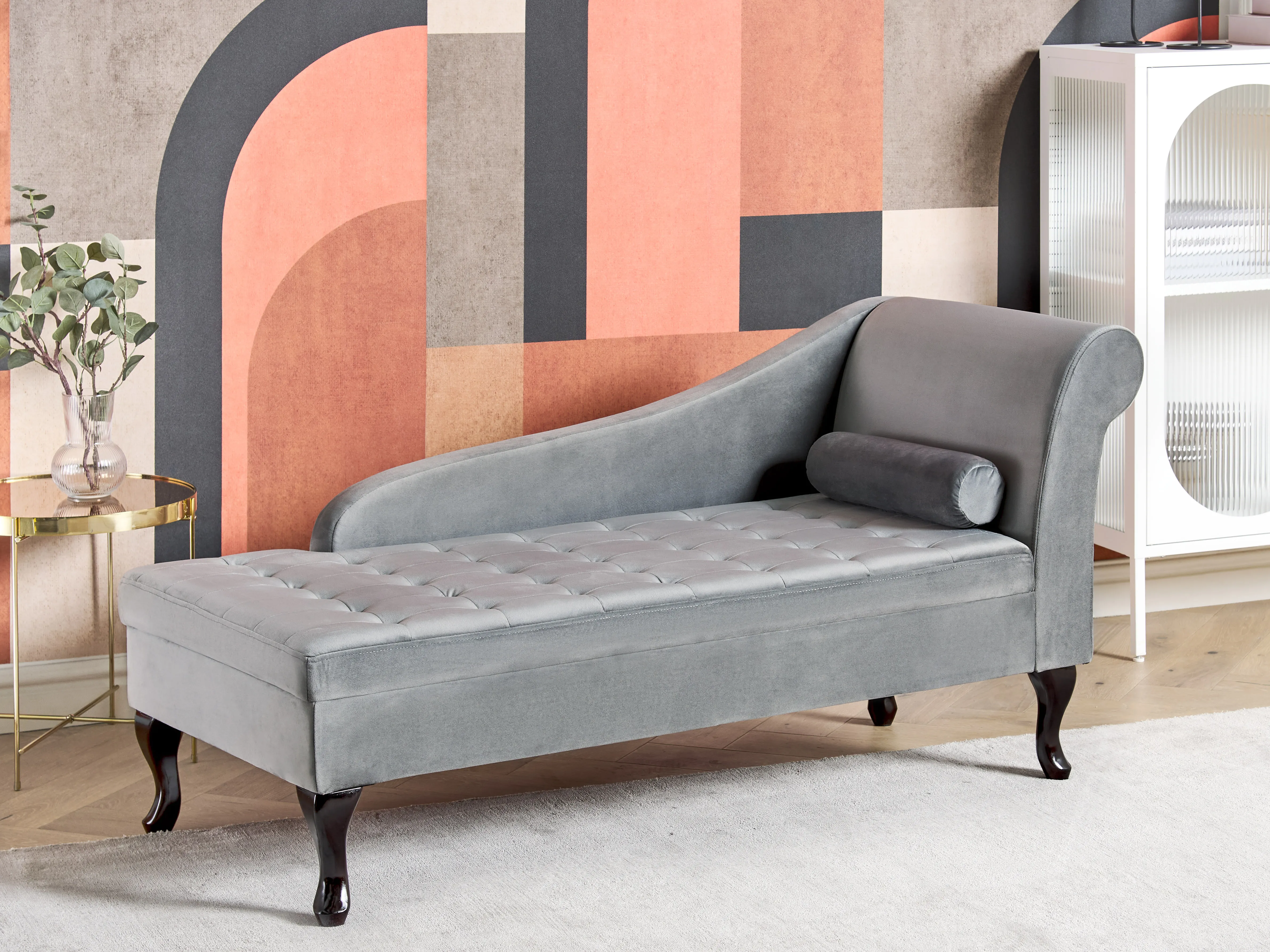 Right-Hand Chaise Longue PESSAC Velvet Light Grey with Storage