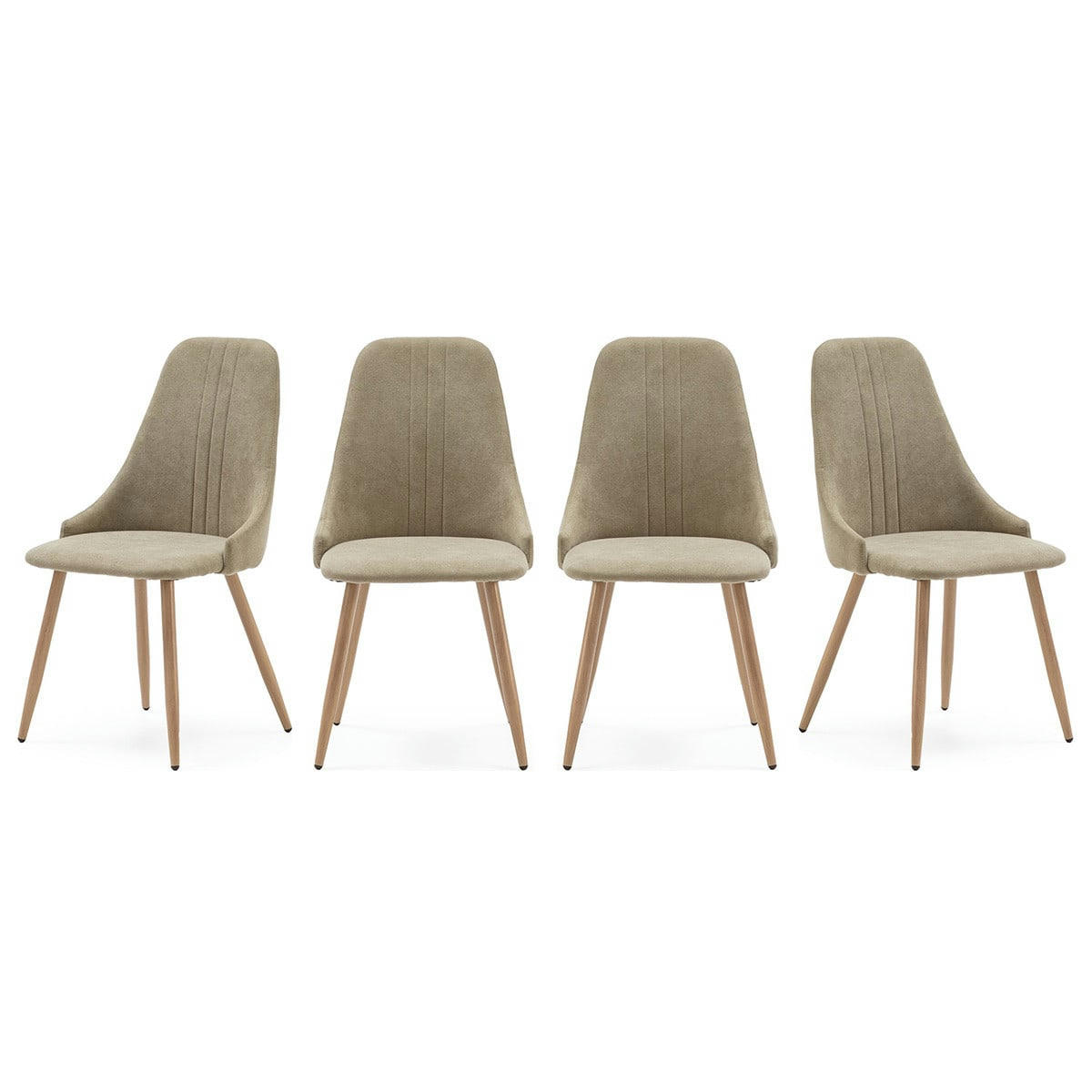 VICKY - Lot de 4 chaises en tissu vert pâle, piètement métal effet bois