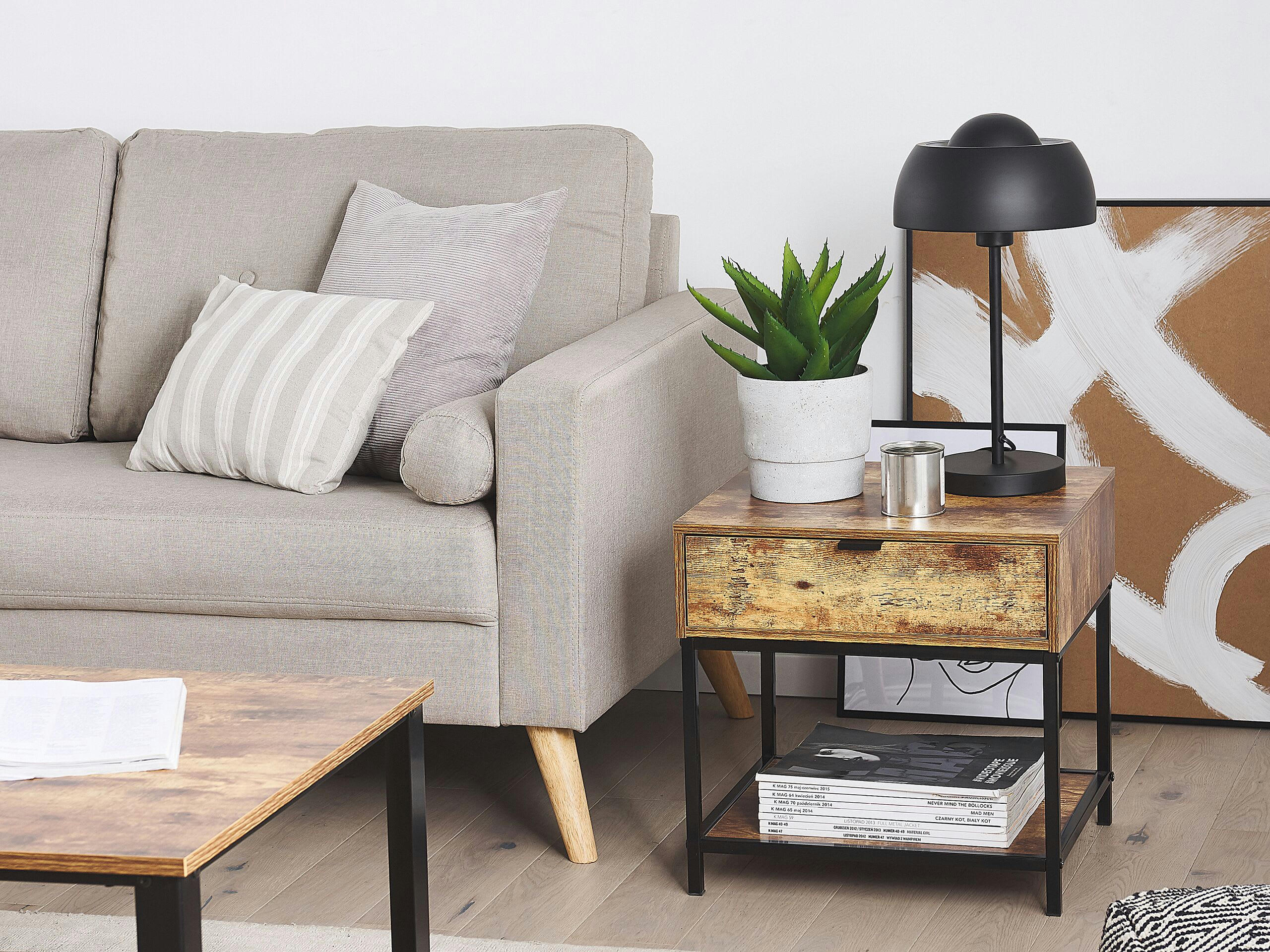 BERKLEY - Table appoint rectangulaire effet bois foncé et noire 45 x 40 cm