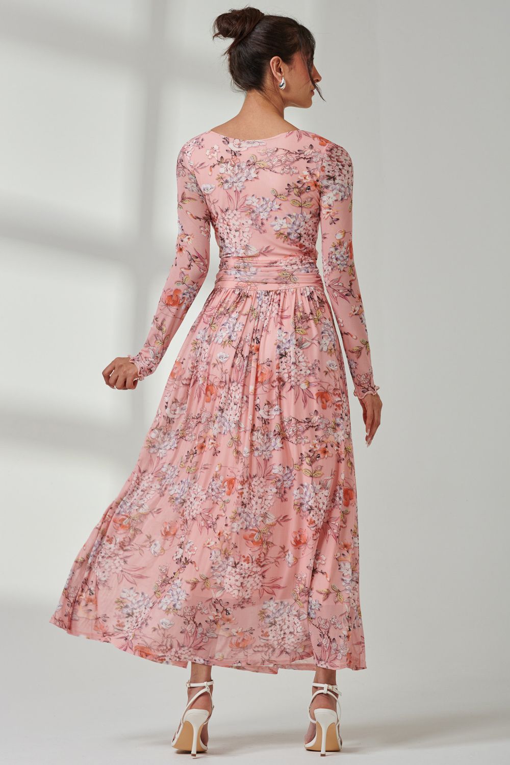 Jolie Moi Floral Long Sleeve Mesh Maxi Dress