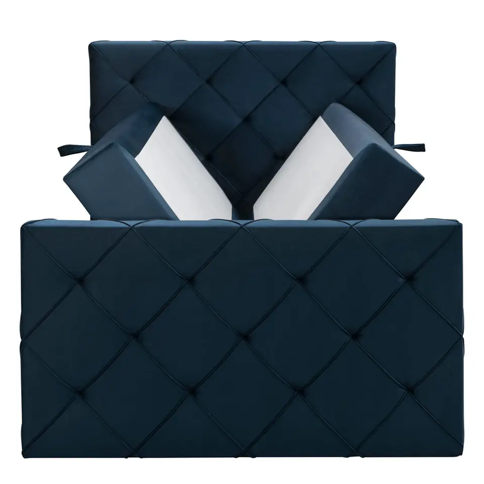 Boxspring met opbergruimte en voetbord Liv geruit - blauw - 120x200cm